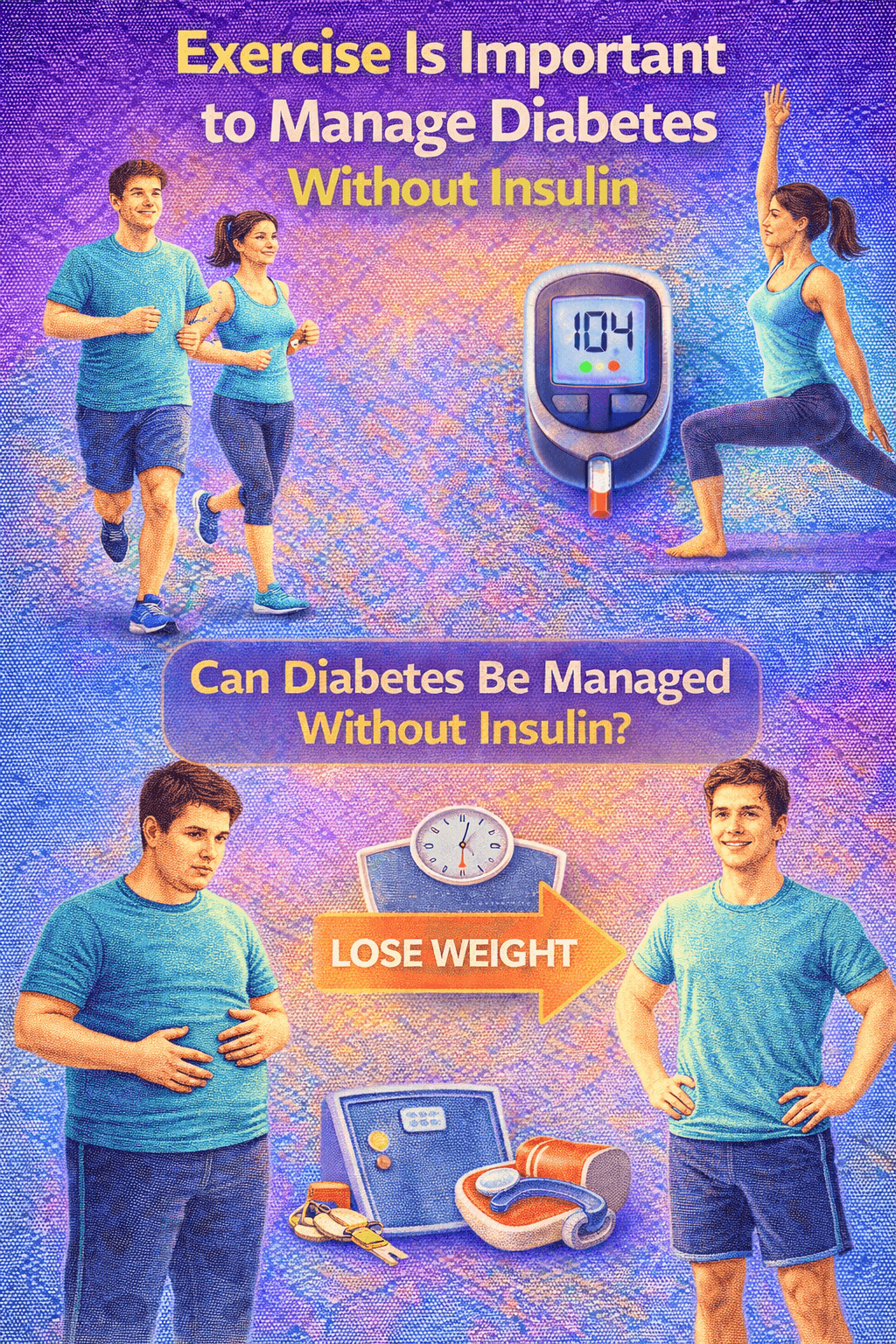 Exercise and weight control help manage diabetes without insulin through daily physical activity and healthy weight loss