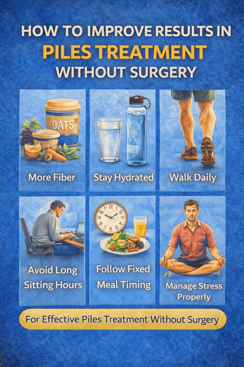 How to improve results in Piles Treatment Without Surgery with fiber diet, hydration, exercise, and stress control